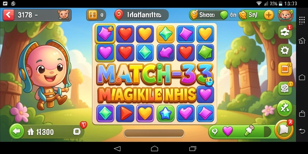 Tampilan gameplay seru dalam permainan Match-3 yang penuh warna.