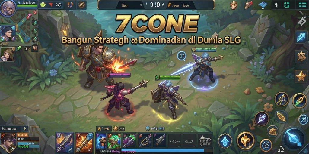Screenshot gameplay yang menampilkan pertempuran strategi intens di 7CONE.