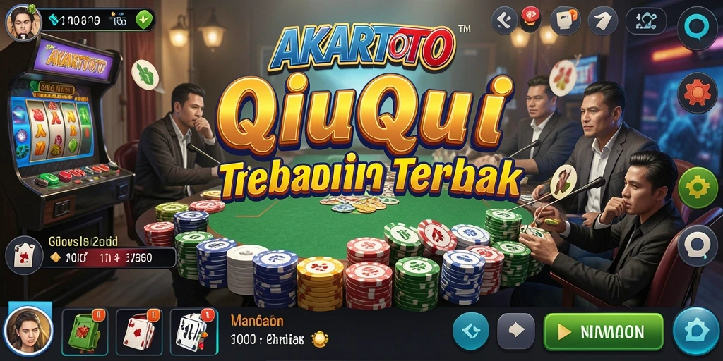 Screenshot gameplay AKARTOTO menampilkan antarmuka QiuQiu yang menarik.