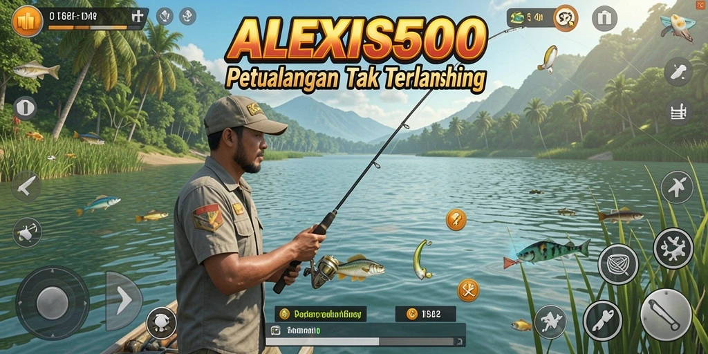 Screenshot gameplay ALEXIS500 menunjukkan aksi memancing yang seru dan realistis.