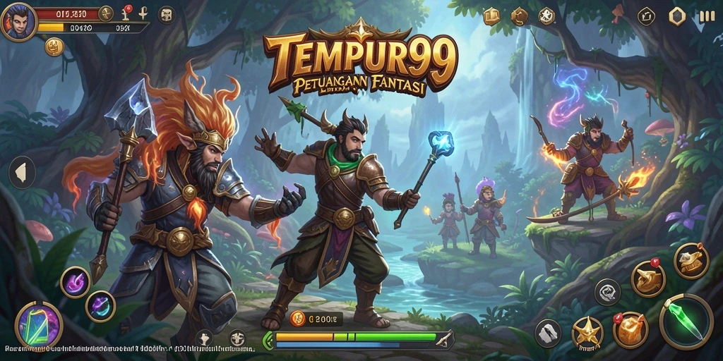 Tangkapan layar dari gameplay TEMPUR99 menampilkan pertarungan mendebarkan di dunia fantasi.